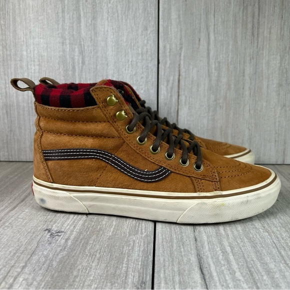 Vans SK8-Hi MTE Tan High-Top Sneaker Brown Suede Plaid Boot Women’s Size 8.5 - Picture 1 of 10